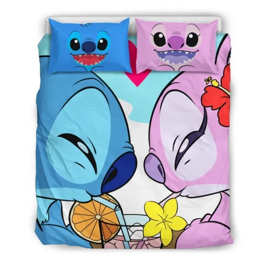 Discover Cartoon Gift Cute Stitch & Angel Full Bedding Duvet Cover Set