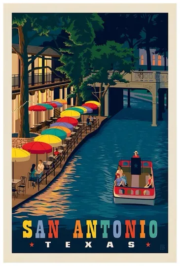 Discover Texas San Antonio Vintage Travel Poster - Premium Matte Vertical Poster