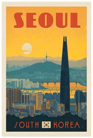 Discover South Korea Seoul Vintage Travel Poster