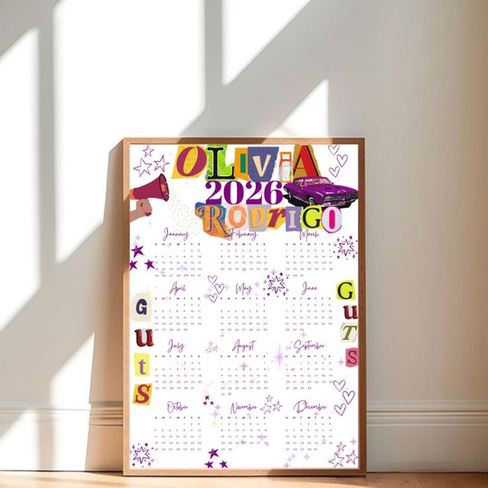 Discover Olivia Rodrigo 2026  Calendar | Olivia Rodrigo poster | Guts Monthly Calendar