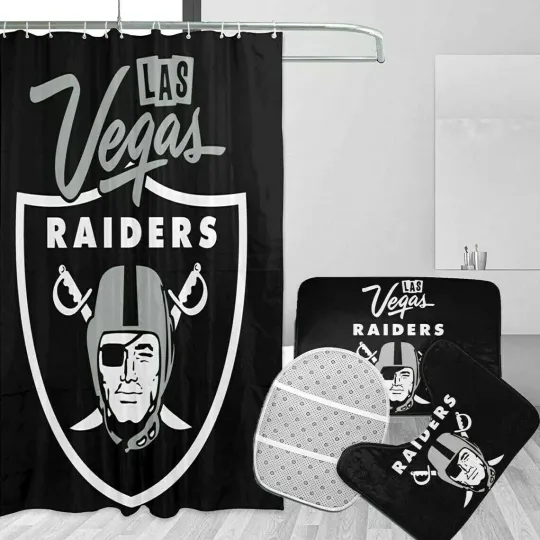 Discover Las Vegas Football Waterproof Shower Curtain Non-Slip Toilet Lid Cover Bath Mat