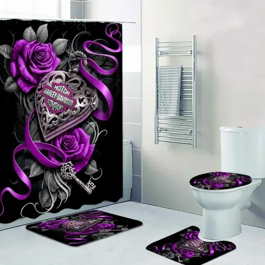 Legendary Haarleyy Daviidso'n in the purple heart Shower Curtain or Bathroom Sets.