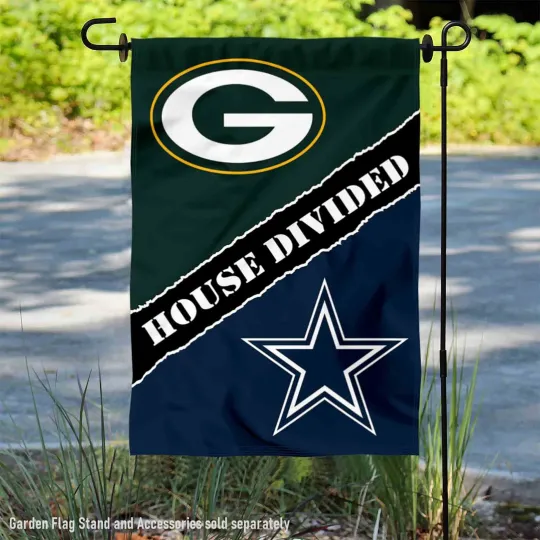 Discover House Divided Packers and Cowboys Garden Flag and Yard Banner
