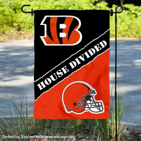 Discover House Divided Bengals and Browns Garden Flag and Yard Banner
