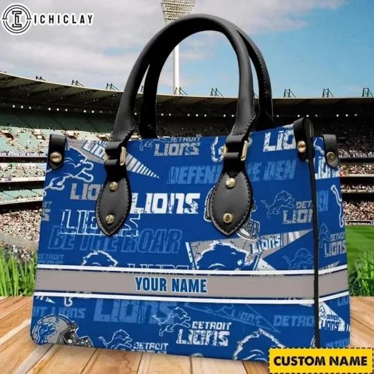 Discover Personalized Detroit Football Team Lionss Leather Handbag Gift, unisex bag
