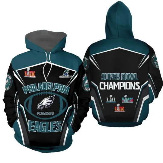 Discover Philadelphia Football Team Eagles 2025 Champions 3D Lightweight Hoodie