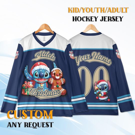 Discover Stitch Christmas Hockey Jersey Youth Adult Only, Custom Name Number, Holiday Gift Shirt