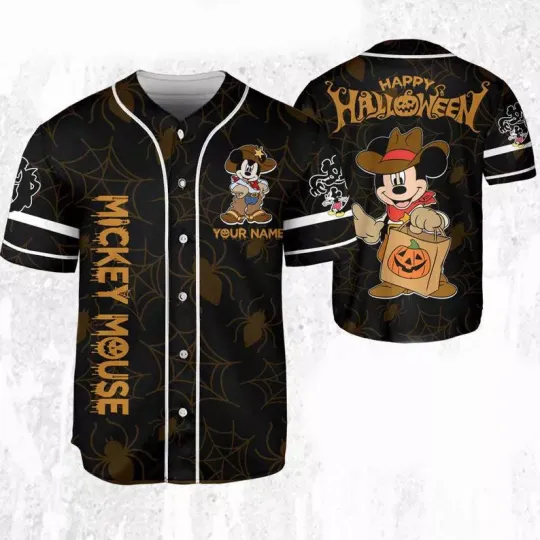 Discover Personalized Mickey Cowboy Spider Web Happy Halloween 3D BASEBALL JERSEY SHIRT