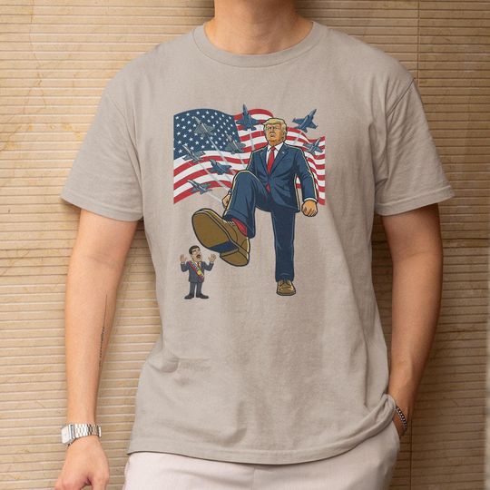 Discover Trump Stomping Maduro Shirt, Cartoon Venezuela Support Custom Gift Graphic Tee, Personalized Patriotic Vintage America Flag Unisex T-Shirt