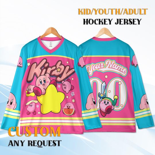 Discover Custom Kirby Hockey Jersey Youth Adult, Personalized Name Number, Cute Gaming Birthday Gift
