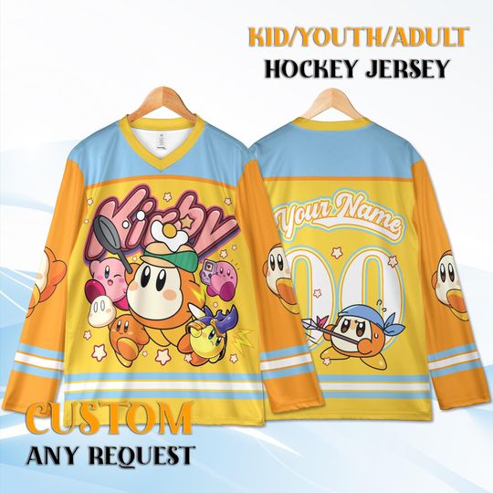 Discover Custom Kirby Hockey Jersey Kid Youth Adult, Personalized Name Number, Cute Gaming Birthday Gift