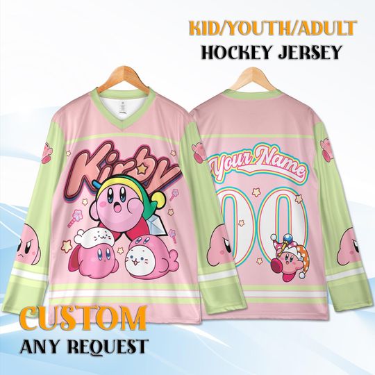 Discover Custom Kirby Hockey Jersey Kid Youth Adult, Personalized Name Number, Cute Gaming Birthday Gift