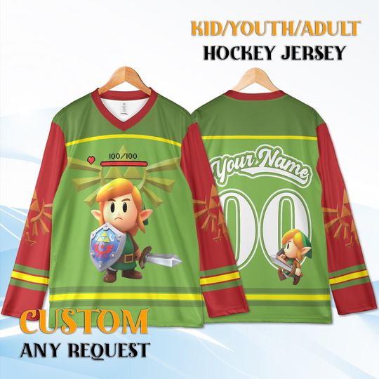 Discover Custom Zelda Link Hockey Jersey Youth Adult, Personalized Name Number, Gaming Birthday Gift Hockey Shirt