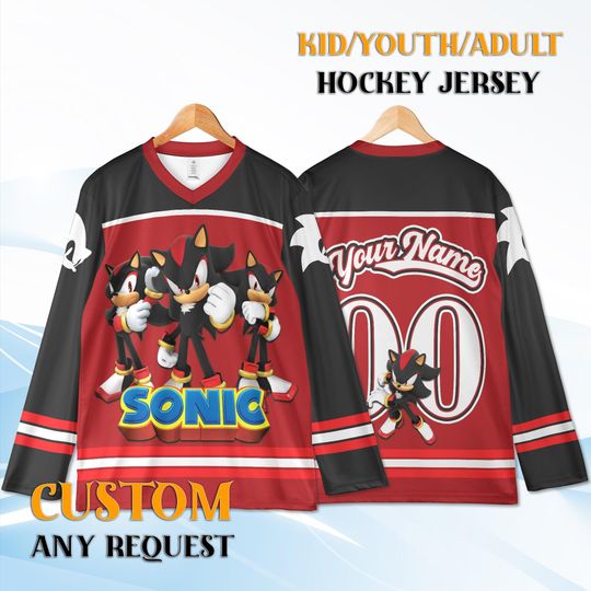 Custom Sonic Shadow Hockey Jersey Youth Adult, Personalized Name Number, Gaming Birthday Gift Hockey Shirt
