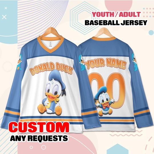Discover Custom Donald Duck Baseball Jersey Youth Adult, Personalized Name Number Shirt, Birthday Gift Cartoon Outfit