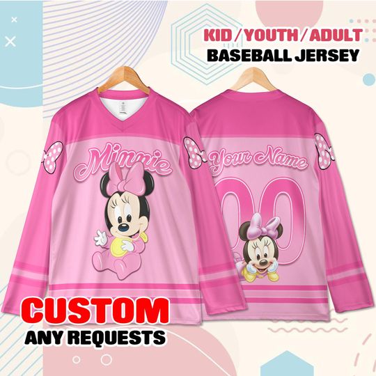 Discover Custom Minnie Hockey Jersey Name Number  Youth Adult Personalized Cute Hockey Shirt Birthday Gift