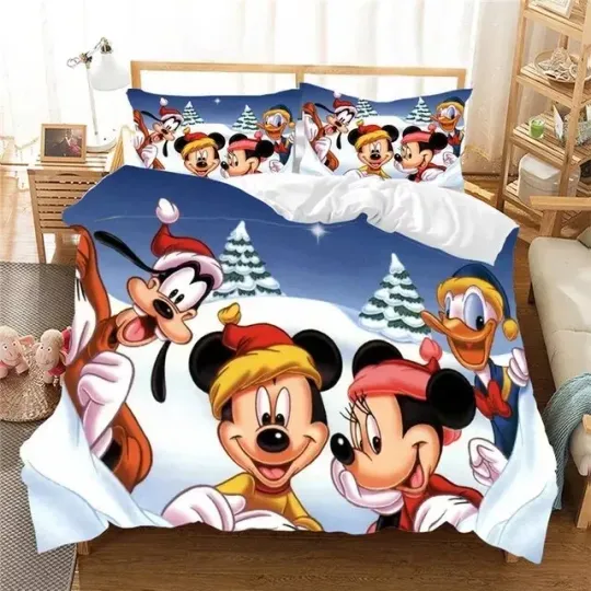 Funny Mickey Minnie Goofy And Donald Duck Christmas 3D Quilt Bedding Set