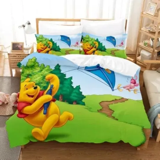 Discover Funny Pooh Bear And Piglet Flying A Kite Winnie The Pooh 3D Quilt Bedding Set