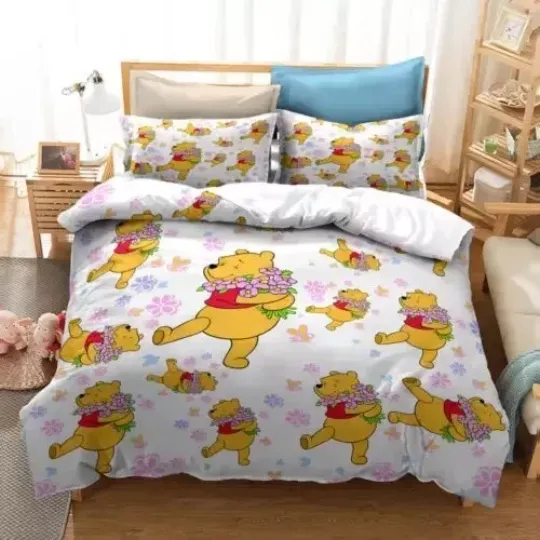 Discover Pooh Bear Holding Flowers Time For Something Sweet Winnie 3D Quilt Bedding Set