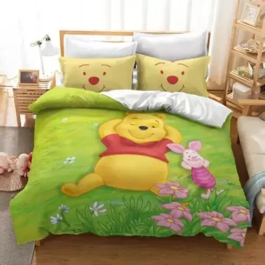 Discover Bestie Friends Forever Pooh Bear And Piglet Lying In Grass 3D Quilt Bedding Set