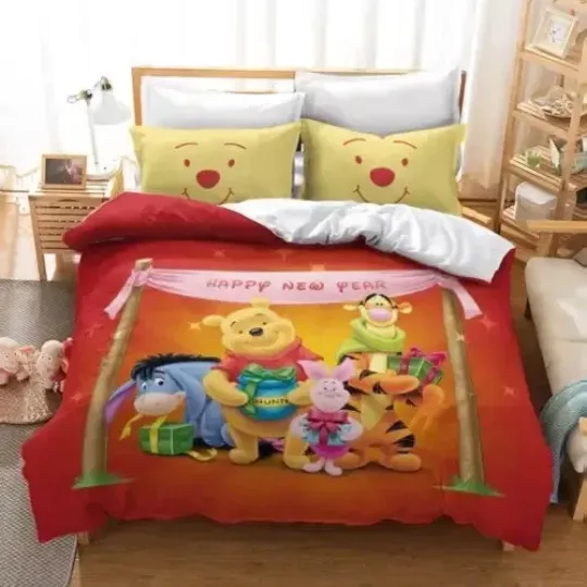 Discover Pooh Bear Piglet Tigger And Eeyore Donkey Happy New Year 3D Quilt Bedding Set