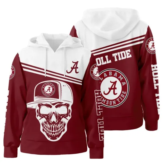 Discover Albm Crimson Team Tidee American Football Team Skull 3D All Over Print Hoodie