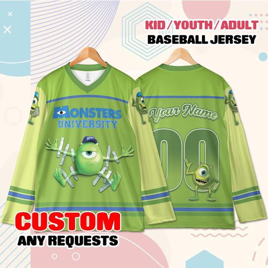 Discover Monsters University Hockey Jersey Custom Name Number  Youth Adult Green Cartoon Hockey Jersey