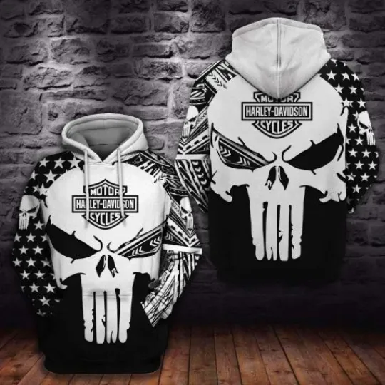 Harrley Motor Racing Davidsonn Skull Hoodie for Men  – Punisher Style Motorcy