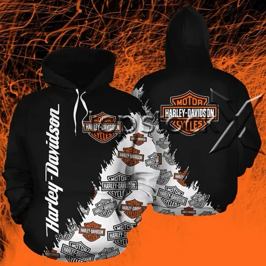 Discover Harrley Motor Racing Davidsonn Black & Orange Flame Hoodie – Pullover Hoodie