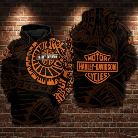 Discover Harrley Motor Racing Davidsonn Tribal Hoodie for Men Women – Orange Black Motor