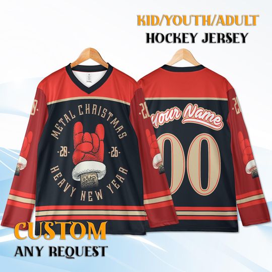 Discover Custom Christmas Hockey Jersey  Metal Rock Santa, Personalized Gift