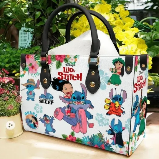 Discover Stitch Leather Handbag, Disney Leather Handbag, gift Woman