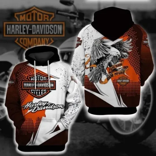 Discover Harrley Motor Racing Davidsonn “Live to Ride” Eagle 3D Hoodie – Vintage Biker