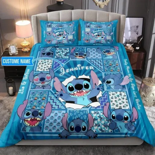 Discover Personalized Stitch Bedding Set Twin Full Queen King with Custom Name