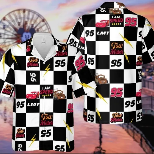 Discover Vintage Lightning McQueen Tow Mater Hawaiian Shirt, Disney Cars Checkered Hawaii