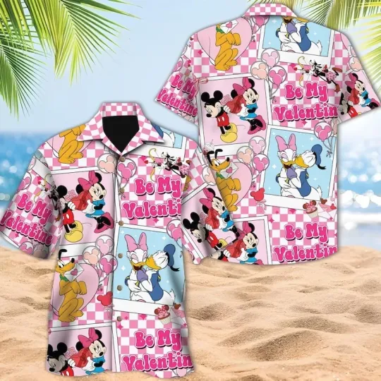 Discover Disney Valentine’s Day Mickey Co Character Hawaiian Shirts, Mickey Minnie Donald