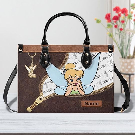 Personalized Disney Tinker Bell Leather Handbag, Disney Tinker Bell Characters Bag, Tinker Bell Women Leather Bag Gift
