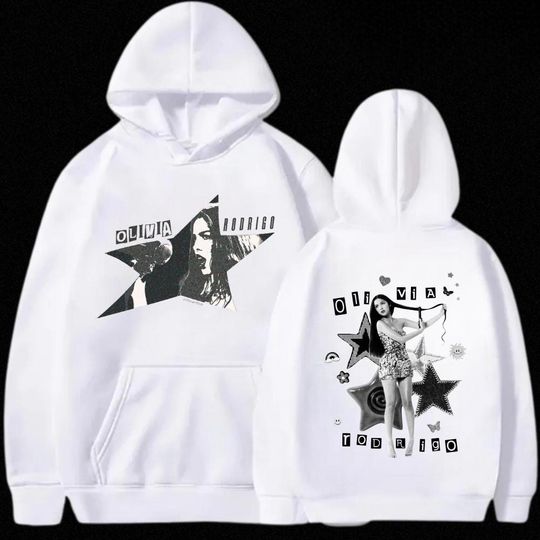 Discover Olivia Rodrigo Concert Merch Hoodie White Y2K Star Graphic Pullover Sweatshirt for Fans Unisex