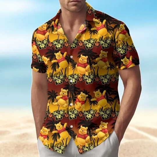 Discover Winnie The Pooh Button Shirt, Disney Pooh Hawaiian Shirt, Funny Bear Beach Shirt