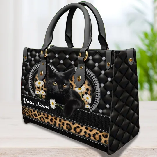 Discover Personalized Black Cat Leather Handbag, Animal Handbag, Cat Crossbody Bag Gift