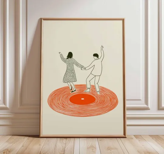 Discover Dancing Couple Wall Art Print, Retro Record Player Music Poster, Modern Home Decor