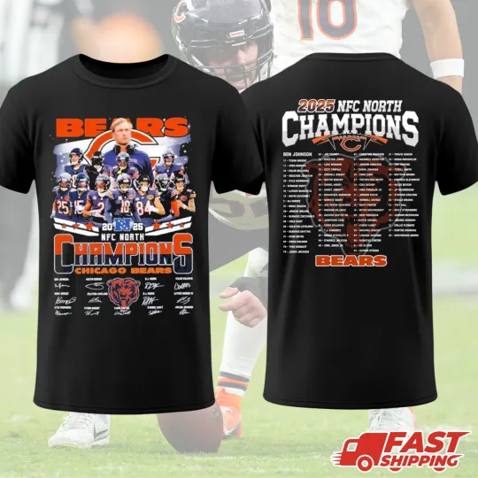 Discover CHI Bears 2025 NFC North Champions Signature Two Side T-Shirt