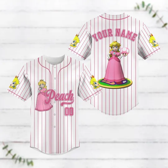 Custom Princess Peach Striped Line Baseball Jersey