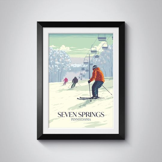 Discover Seven Springs Pennsylvania Ski Poster, Wall Art, USA Ski Resort Print, Trail Map, Vintage Ski Print