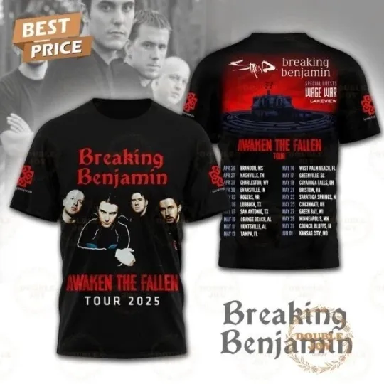 Discover Breaking Benjamin Awaken The Fallen Tour 2025 T-Shirt