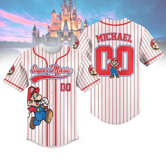 Discover Custom Mario Striped Baseball Jersey Super Mario Baseball Shirt