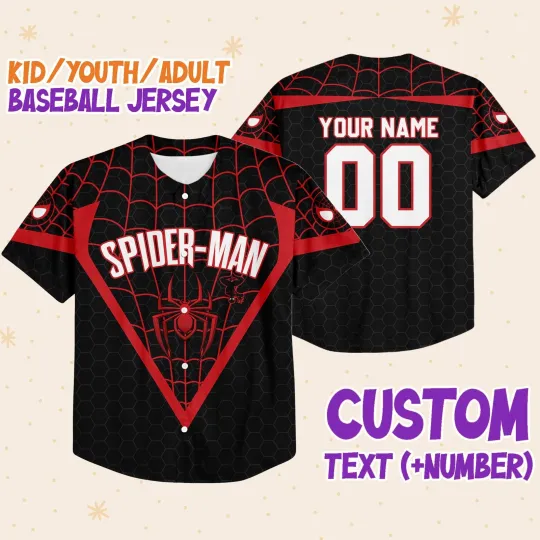 Personalize Spiderman Miles Morales Symbol Black Red Custom Kid Youth Adult