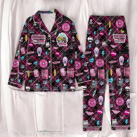 Monster High Gothic Pink Skull Pajama Set for Adults