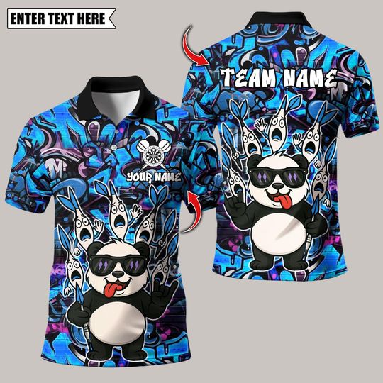 Discover Personalized Name Dart Polo Shirt, Panda Cool Style Multicolor Options Design ,Custom Team Shirt for Men, Gift for Darts Players