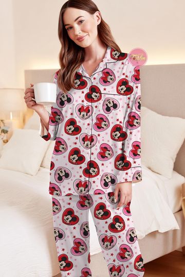 Discover Valentines Day Mickey Mouse Hearts Pajamas, Disneyland Pajamas, Mickey & Minnie Pajamas, Disney Lovers Loungewear, Magic Kingdom Sleepwear